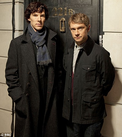 Benedict Cumberbatch is on the right. His sidekick, Martin Freeman's name has never kept me up at night.  Image from www.i.dailymail.co.uk.